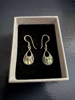 Colorfuul Abalone Shell Inlay, Teardrop Dangle Earrings - Sterling Silver